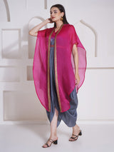 DUSKY ROSE DHOTI DRAPE WITH FREE FALL FUSION EMBROIDER CAPE