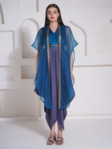 TEAL TITANIUM DHOTI DRAPE WITH FREE FALL FUSION EMBROIDER CAPE