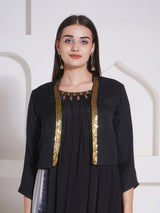 BLACK BRILLIANCE SHRUG WITH DHOTI DRAPE GOWN