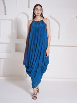 TEAL TITANIUM SHRUG WITH DHOTI DRAPE GOWN