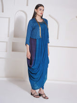 TEAL TITANIUM SHRUG WITH DHOTI DRAPE GOWN