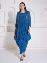 TEAL TITANIUM SHRUG WITH DHOTI DRAPE GOWN