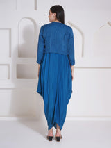 TEAL TITANIUM SHRUG WITH DHOTI DRAPE GOWN
