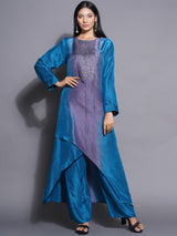 TEAL TITANIUM PIN-TUCK  KURTA SET