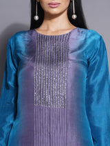 TEAL TITANIUM PIN-TUCK  KURTA SET