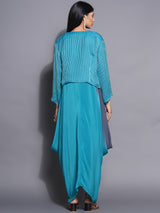 PEACOCK PHANTOM SHRUG WITH DHOTI DRAPE GOWN