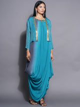 PEACOCK PHANTOM SHRUG WITH DHOTI DRAPE GOWN