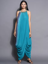 PEACOCK PHANTOM SHRUG WITH DHOTI DRAPE GOWN