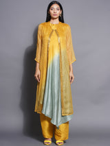 GOLDEN SAGE ASYMMETRIC DRAPE DRESS WITH OVERLAY