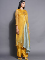 GOLDEN SAGE ASYMMETRIC DRAPE DRESS WITH OVERLAY