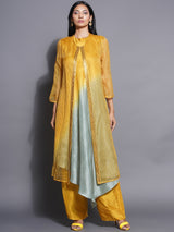 GOLDEN SAGE ASYMMETRIC DRAPE DRESS WITH OVERLAY