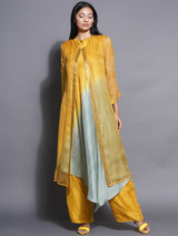 GOLDEN SAGE ASYMMETRIC DRAPE DRESS WITH OVERLAY