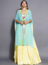 LEMON MINT BOHO BEAD WORK LEHENGA SET