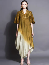 MEHNDI MIST ASYMMETRIC DRAPE DRESS