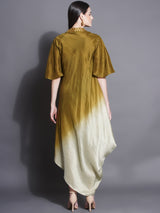 MEHNDI MIST ASYMMETRIC DRAPE DRESS