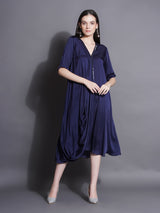 NAVY NOIR COWL DRAPE DRESS