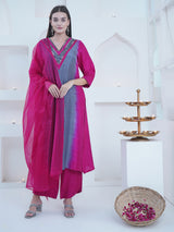 DUSKY ROSE CHEVRON EMBROIDER STRAIGHT KURTA SET