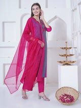 DUSKY ROSE CHEVRON EMBROIDER STRAIGHT KURTA SET
