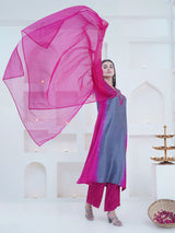 DUSKY ROSE CHEVRON EMBROIDER STRAIGHT KURTA SET