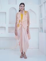 PEACH PATAKA DHOTI DRAPE WITH WATERFALL SHRUG