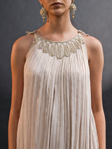 METALLIC GRECIAN DRAPED GOWN WITH SHRUG