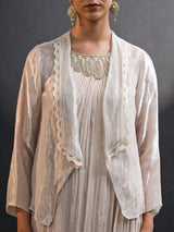 METALLIC GRECIAN DRAPED GOWN WITH SHRUG