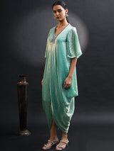 METALLIC TURQUOISE COCOON DRESS