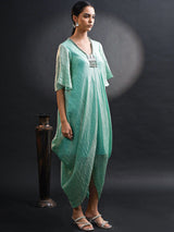 METALLIC TURQUOISE COCOON DRESS