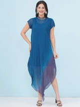 TEAL TITANIUM JEWEL NECLINE HANDKERCHIEF DRESS