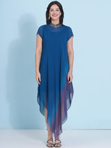 TEAL TITANIUM JEWEL NECLINE HANDKERCHIEF DRESS