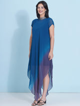 TEAL TITANIUM JEWEL NECLINE HANDKERCHIEF DRESS