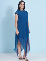 TEAL TITANIUM JEWEL NECLINE HANDKERCHIEF DRESS