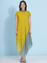 LIME DRIFT JEWEL NECLINE HANDKERCHIEF DRESS