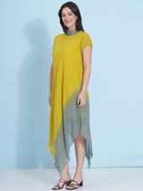 LIME DRIFT JEWEL NECLINE HANDKERCHIEF DRESS