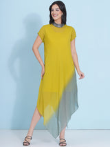 LIME DRIFT JEWEL NECLINE HANDKERCHIEF DRESS