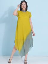 LIME DRIFT JEWEL NECLINE HANDKERCHIEF DRESS
