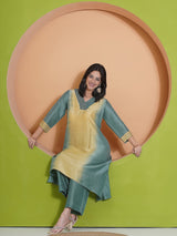 MARINE GLOW PEACOCK CUT KURTA SET