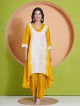 GOLDEN GLOW PEACOCK CUT KURTA SET