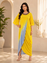 GOLDEN GREY DRAPED DRESS