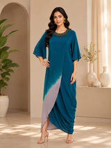 TEAL TIDE DRAPED DRESS