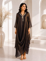 METALLIC MOONLIT JEWEL DRAPE DRESS