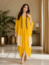 GOLDEN GLOW DHOTI DRAPE DRESS WITH FREE FALL FUSION EMBROIDER CAPE