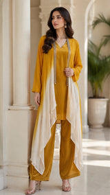 GOLDEN GLOW CO-ORD WITH CAPE STYLE JACKET