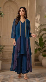 TEAL TITANIUM CO-ORD WITH CAPE STYLE JACKET