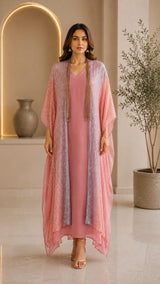 BLUSH BLOOM SEQUIN KAFTAN CAPE WITH DRESS