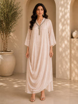 CHAMPAGNE GLOW JEWEL DRAPE DRESS