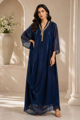 METALLIC MIDNIGHT JEWEL DRAPE DRESS
