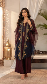 MIDNIGHT MERLOT EMBROIDER TUNIC SET WITH FREE FALL FUSION EMBROIDER CAPE