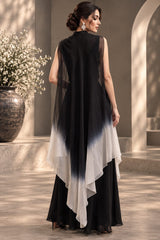 BLACK BRILLIANCE EMBROIDERED CAPE AND A-LINE FLARED GOWN