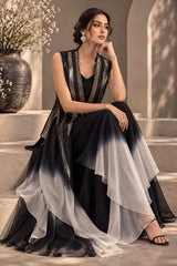 BLACK BRILLIANCE EMBROIDERED CAPE AND A-LINE FLARED GOWN